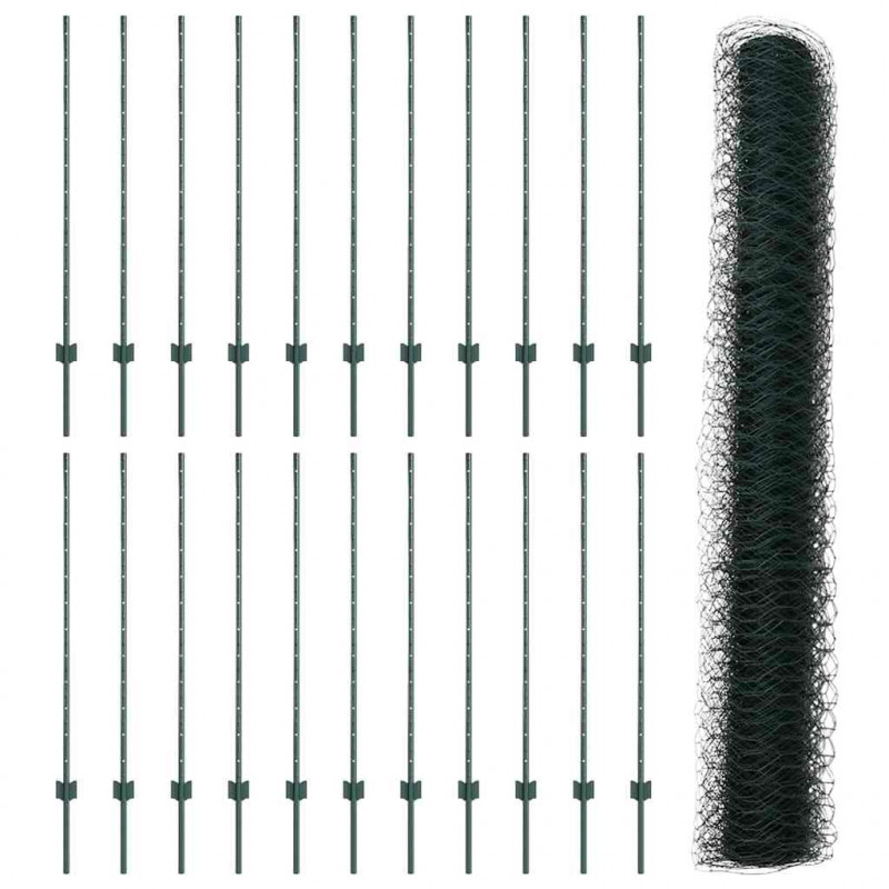 Ogrodzenie z słupkiem Zielony 1,2 x 50 m Stal i PVC