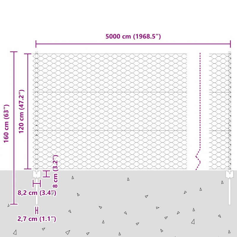 Ogrodzenie z słupkiem Zielony 1,2 x 50 m Stal i PVC