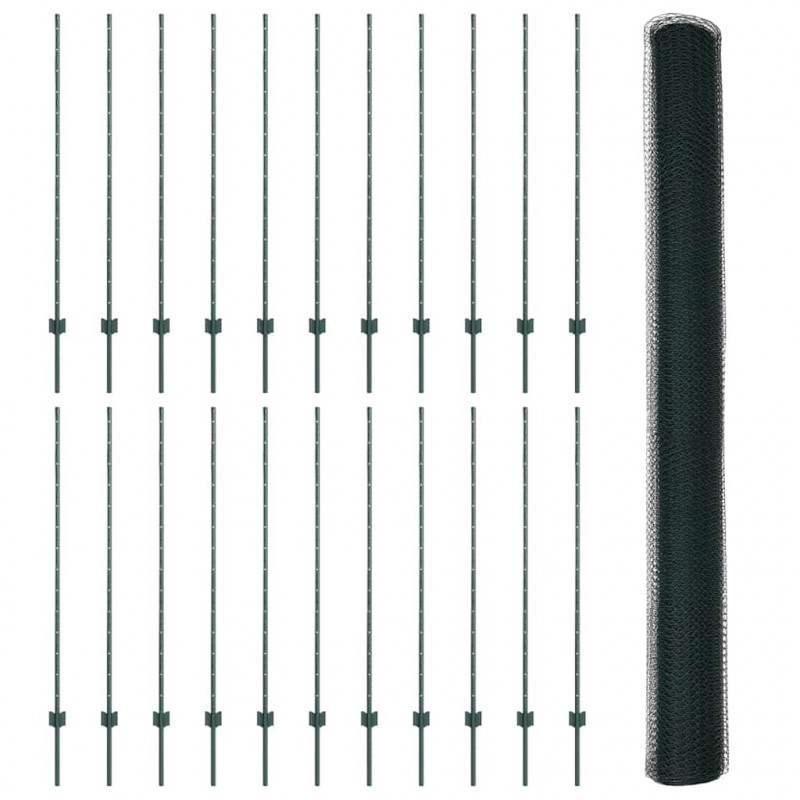 Ogrodzenie z słupkiem Zielony 1,4 x 50 m Stal i PVC