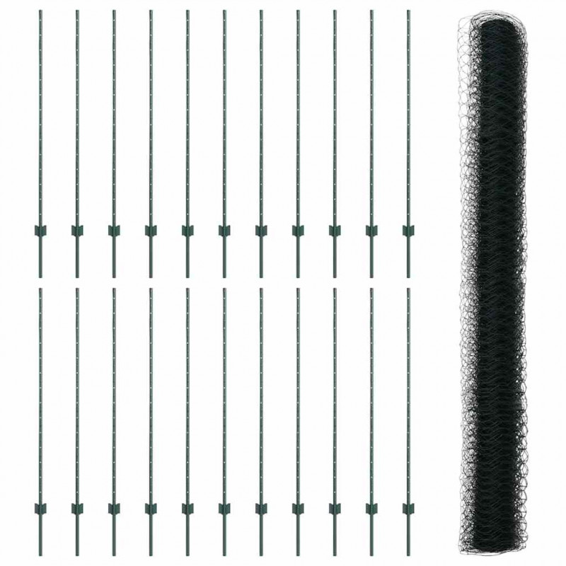 Ogrodzenie z słupkiem Zielony 1,4 x 50 m Stal i PVC