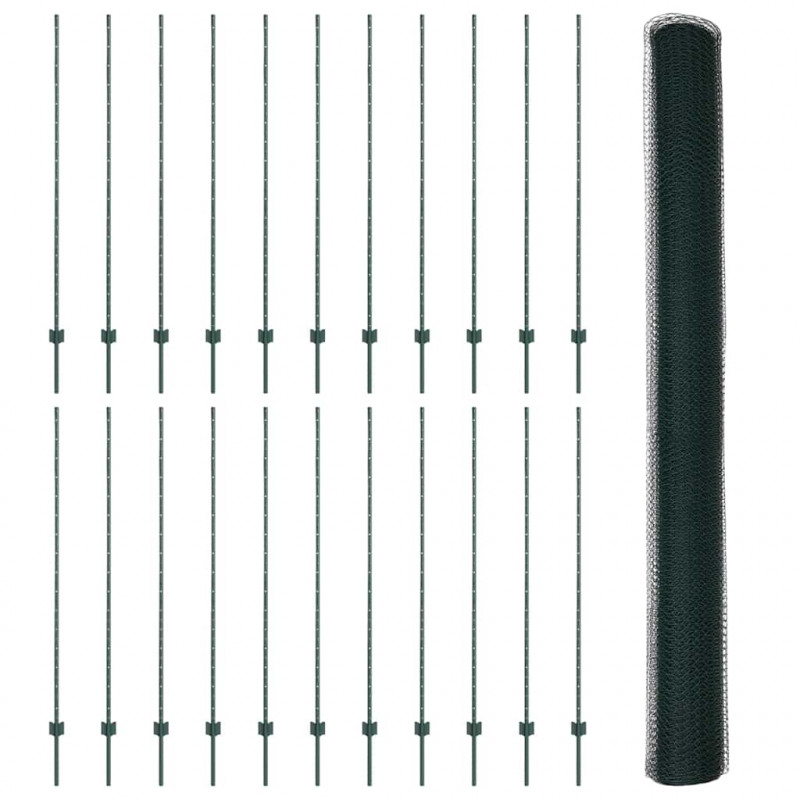 Ogrodzenie z słupkiem Zielony 1,5 x 50 m Stal i PVC