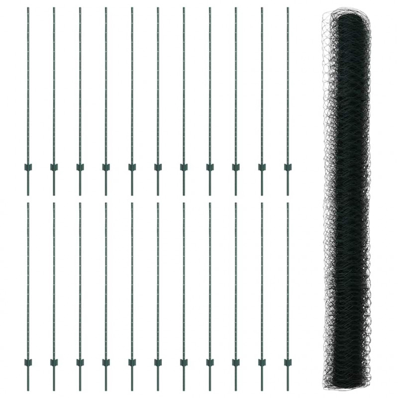 Ogrodzenie z słupkiem Zielony 1,5 x 50 m Stal i PVC