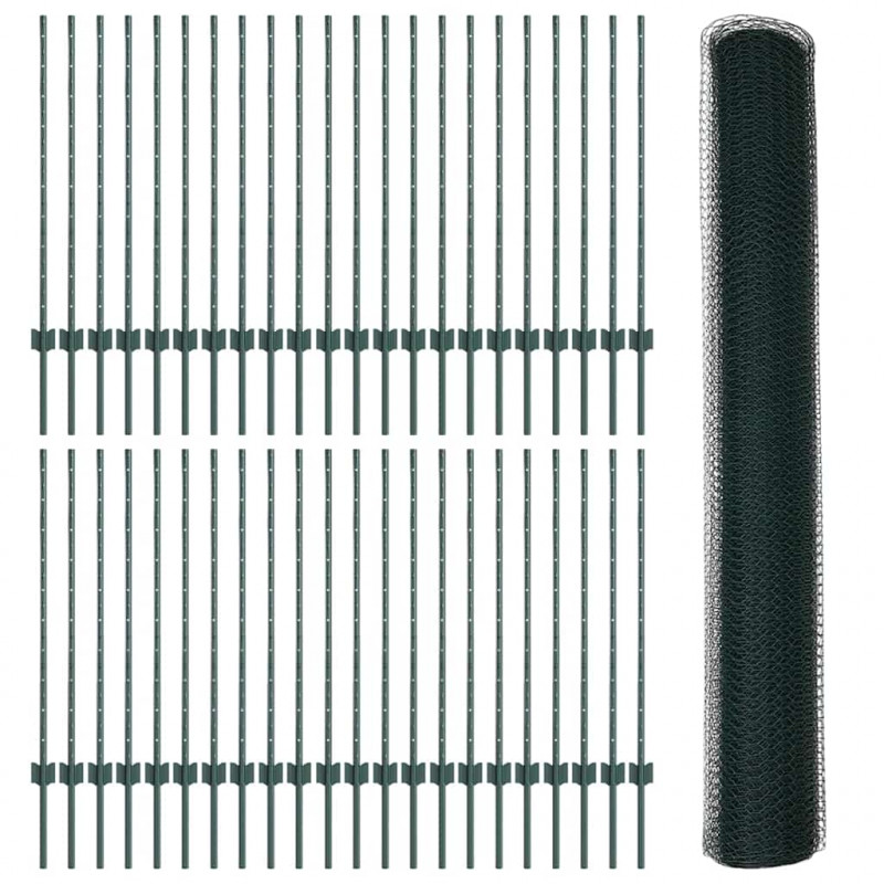 Ogrodzenie z słupkiem Zielony 1 x 100 m Stal i PVC