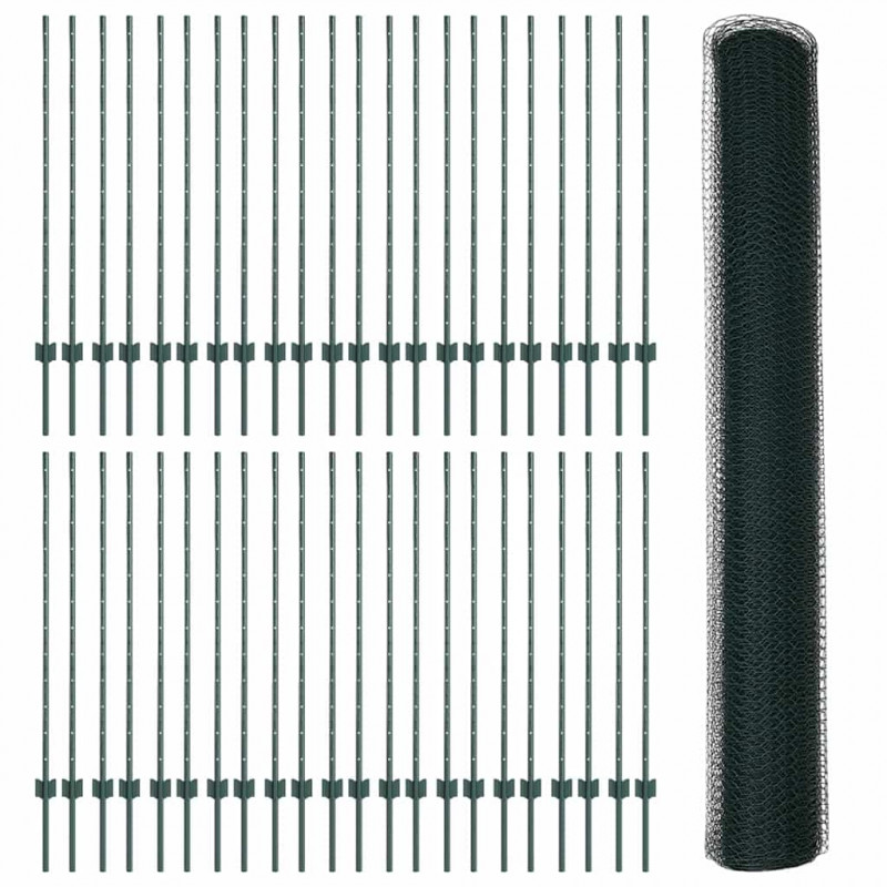 Ogrodzenie z słupkiem Zielony 1,2 x 100 m Stal i PVC