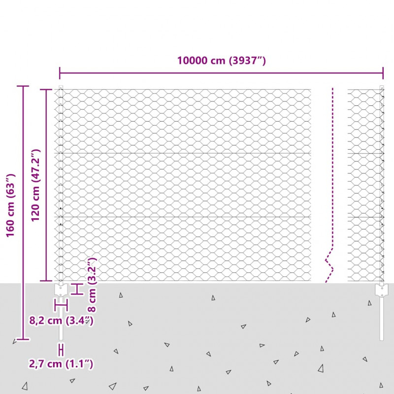 Ogrodzenie z słupkiem Zielony 1,2 x 100 m Stal i PVC
