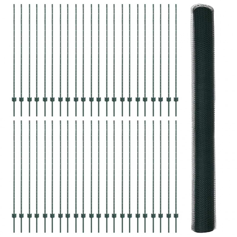 Ogrodzenie z słupkiem Zielony 1,5 x 100 m Stal i PVC
