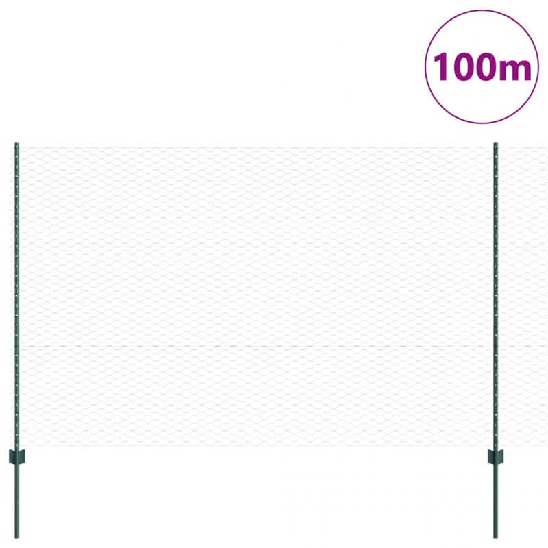 Ogrodzenie z słupkiem Zielony 1,5 x 100 m Stal i PVC