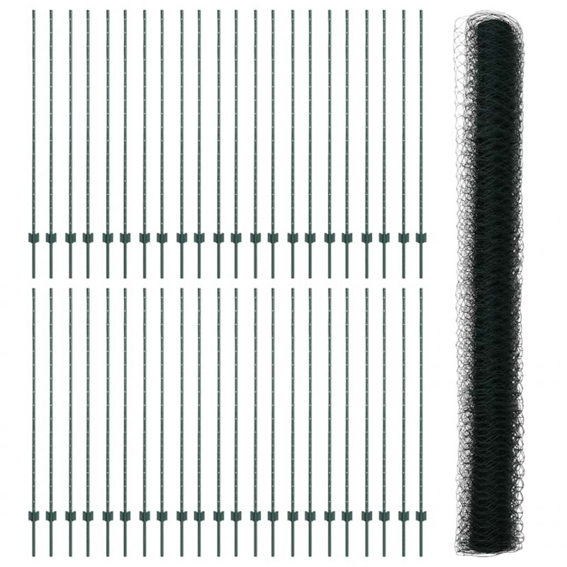 Ogrodzenie z słupkiem Zielony 1,6 x 100 m Stal i PVC