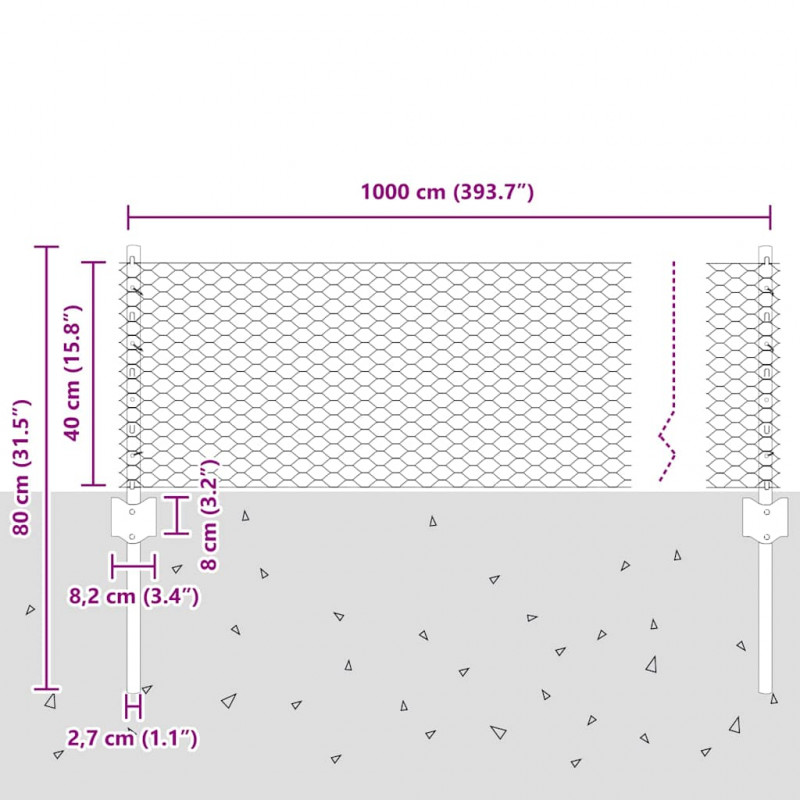 Ogrodzenie z słupkiem Szary 0,4 x 10 m Stal i PVC