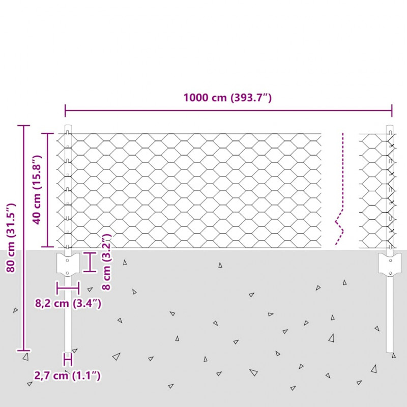 Ogrodzenie z słupkiem Szary 0,4 x 10 m Stal i PVC
