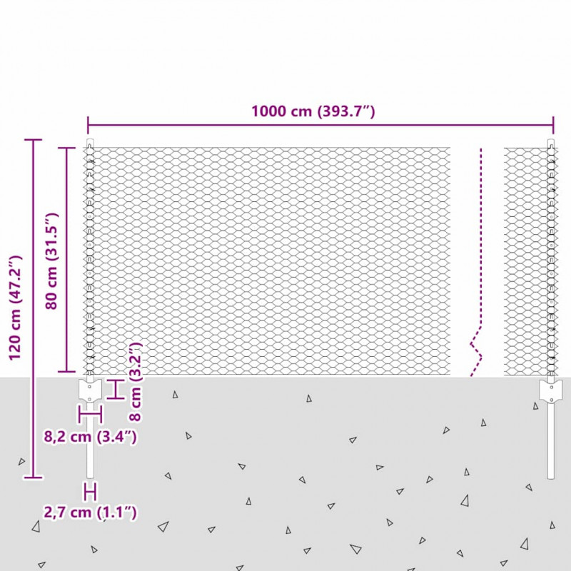 Ogrodzenie z słupkiem Szary 0,8 x 10 m Stal i PVC