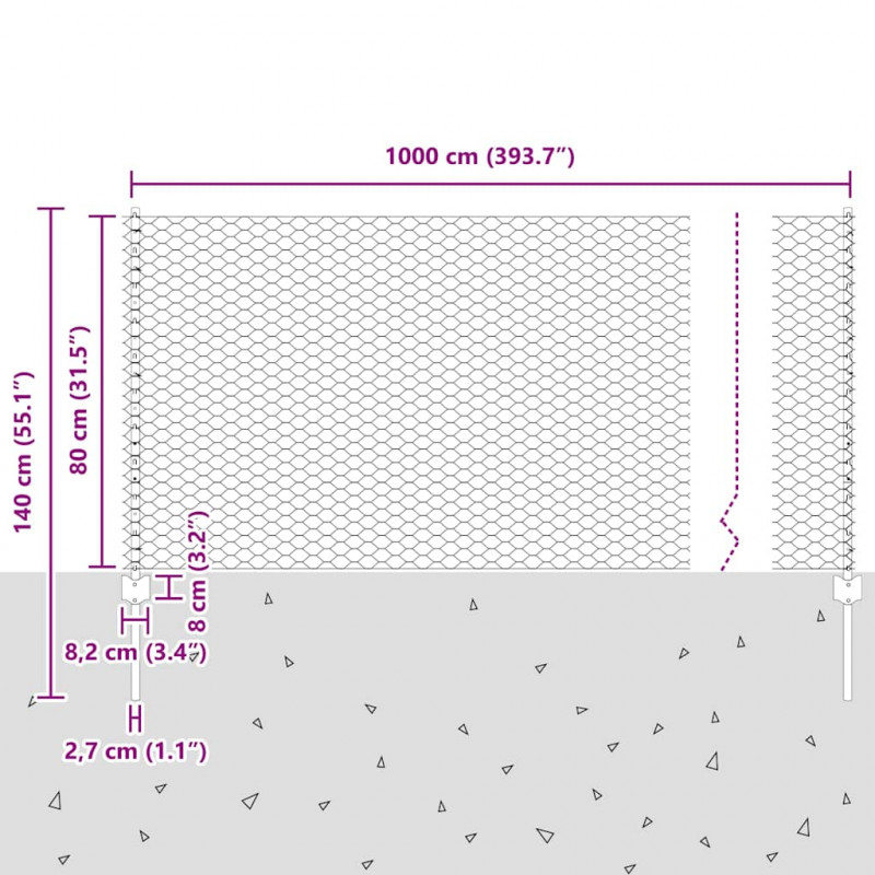 Ogrodzenie z słupkiem Szary 0,8 x 10 m Stal