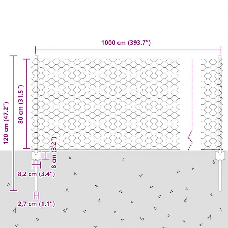 Ogrodzenie z słupkiem Szary 0,8 x 10 m Stal i PVC
