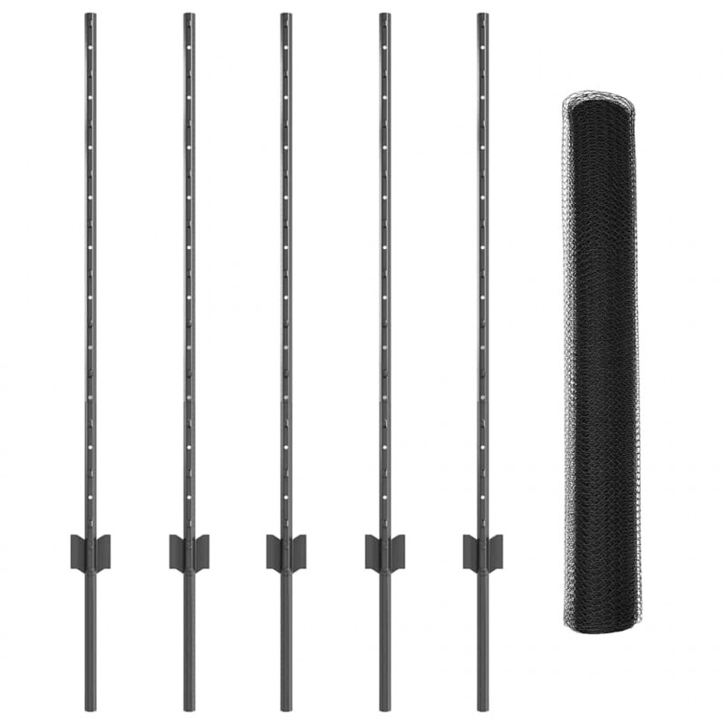 Ogrodzenie z słupkiem Szary 1 x 10 m Stal i PVC