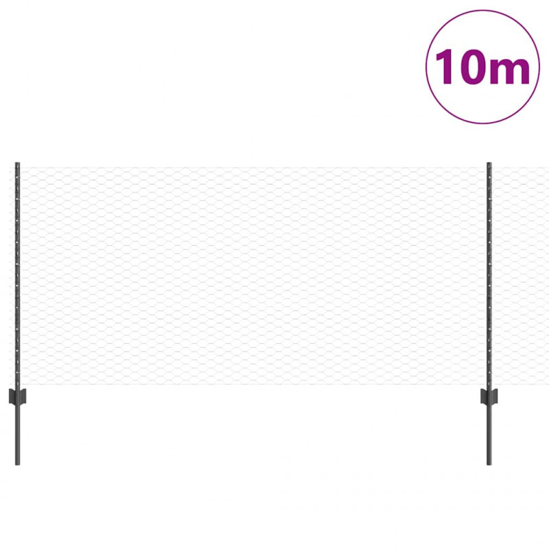 Ogrodzenie z słupkiem Szary 1 x 10 m Stal i PVC