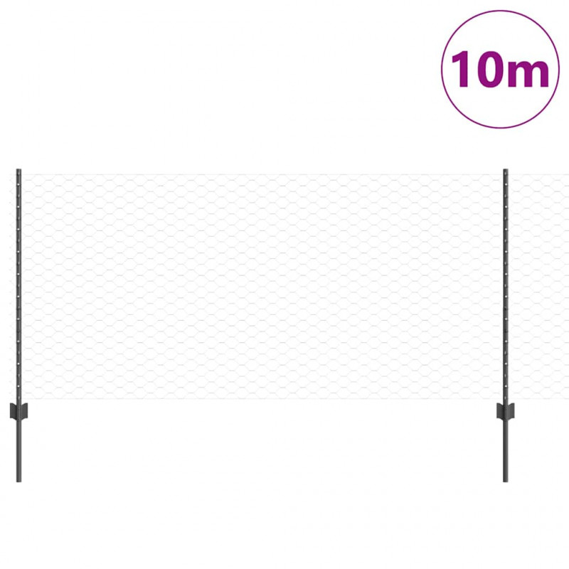Ogrodzenie z słupkiem Szary 1 x 10 m Stal i PVC
