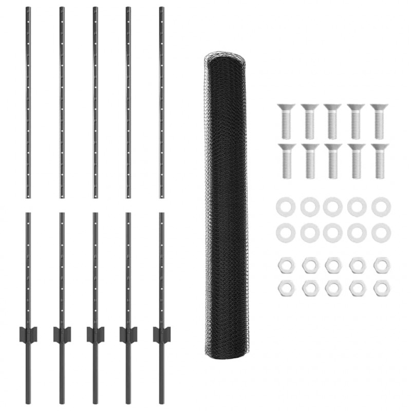 Ogrodzenie z słupkiem Szary 1,2 x 10 m Stal i PVC