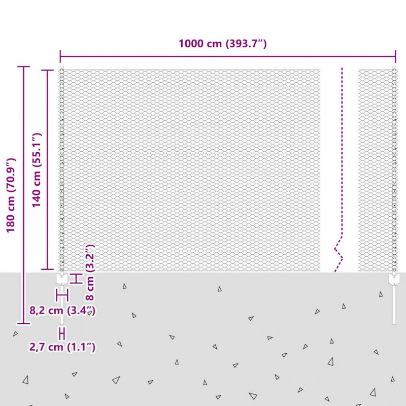 Ogrodzenie z słupkiem Szary 1,4 x 10 m Stal i PVC
