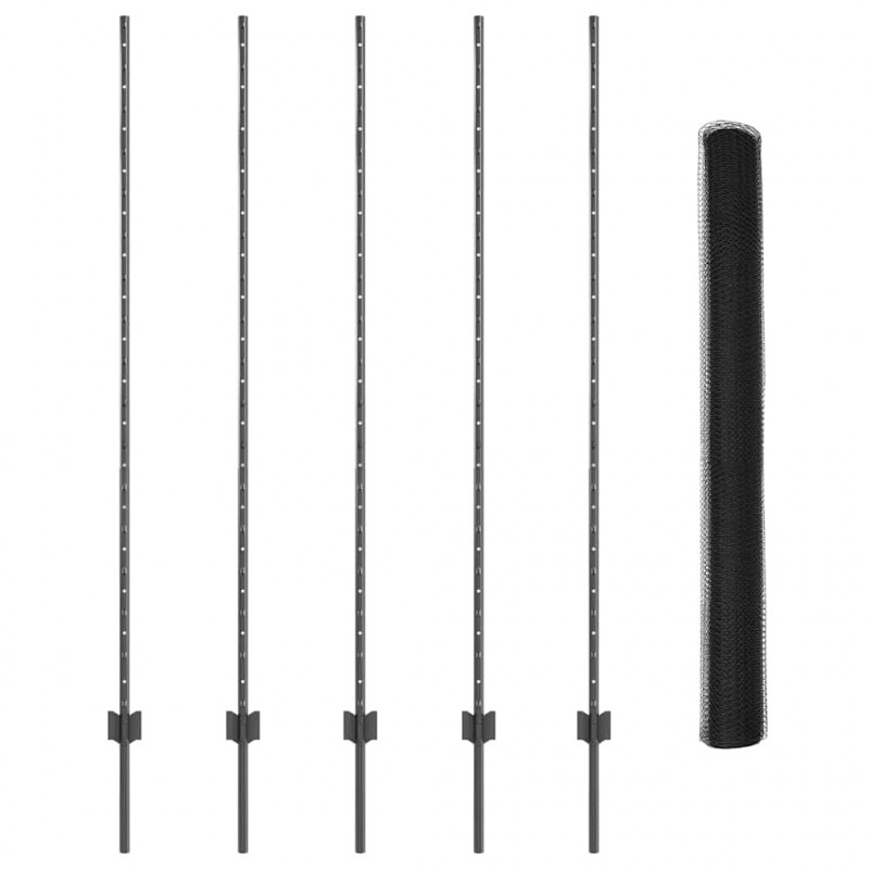 Ogrodzenie z słupkiem Szary 1,5 x 10 m Stal i PVC