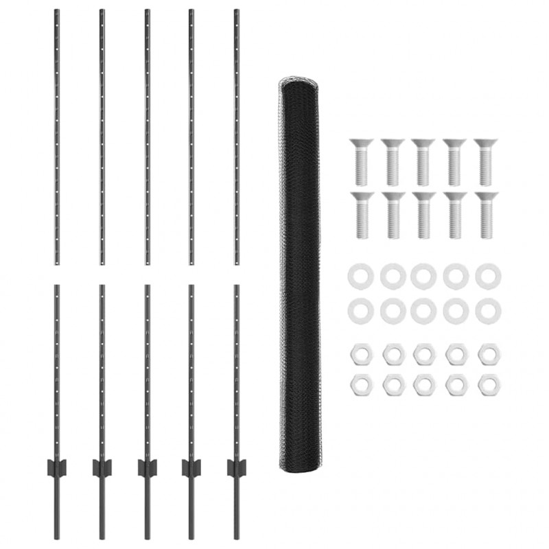 Ogrodzenie z słupkiem Szary 1,5 x 10 m Stal i PVC