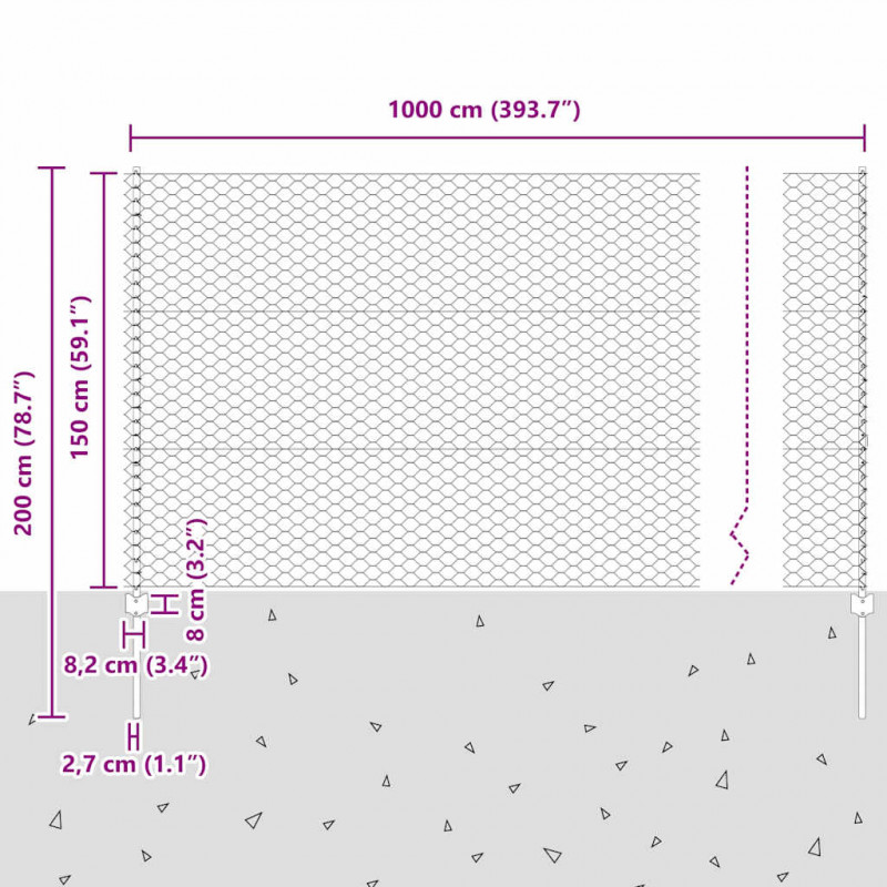 Ogrodzenie z słupkiem Szary 1,5 x 10 m Stal i PVC
