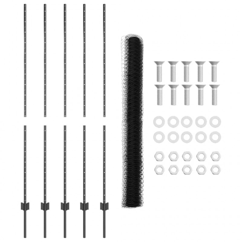 Ogrodzenie z słupkiem Szary 1,6 x 10 m Stal i PVC