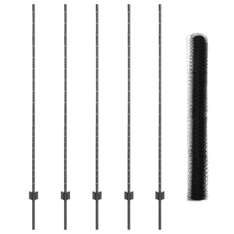 Ogrodzenie z słupkiem Szary 1,6 x 10 m Stal i PVC