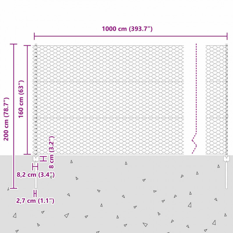 Ogrodzenie z słupkiem Szary 1,6 x 10 m Stal i PVC