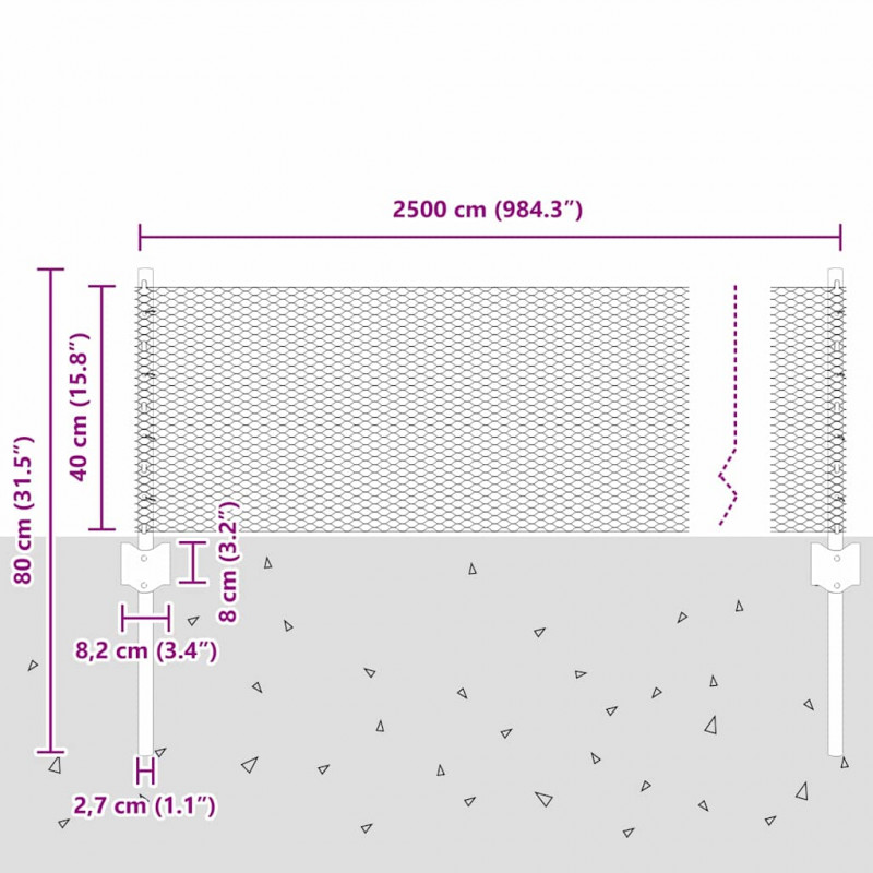 Ogrodzenie z słupkiem Szary 0,4 x 25 m Stal