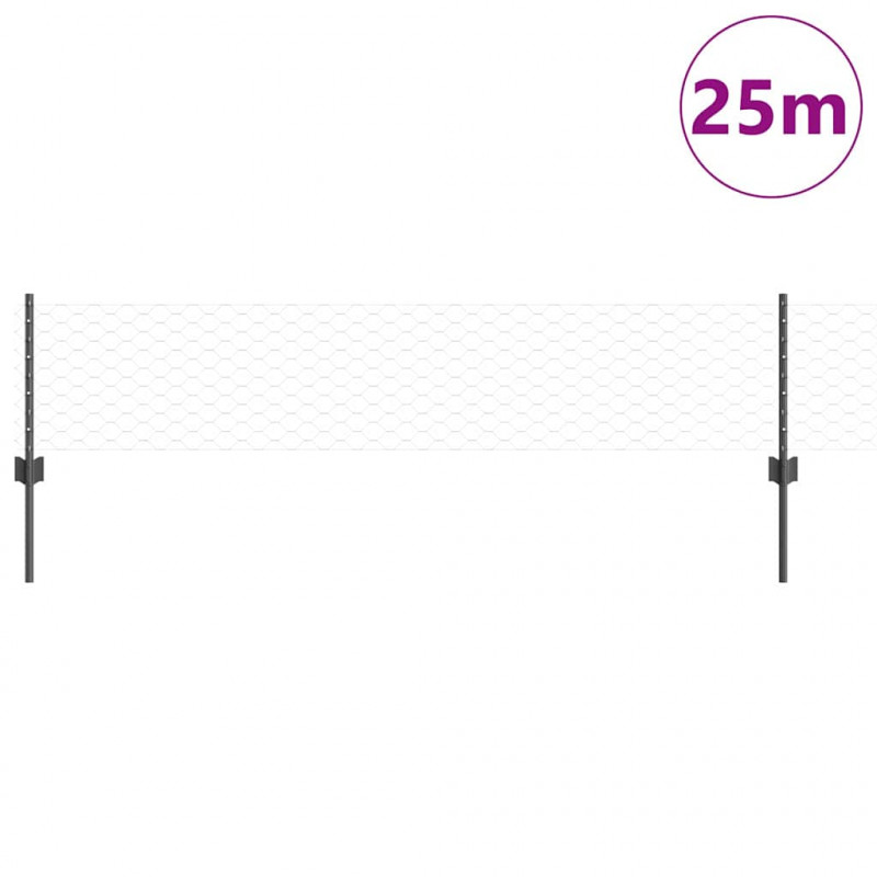 Ogrodzenie z słupkiem Szary 0,4 x 25 m Stal
