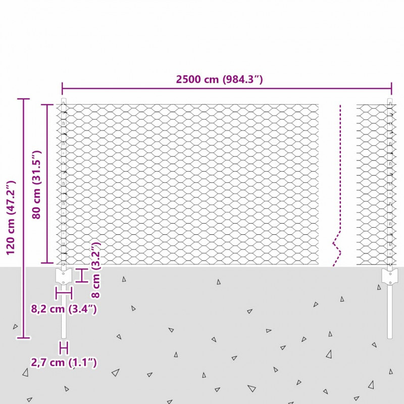 Ogrodzenie z słupkiem Szary 0,8 x 25 m Stal