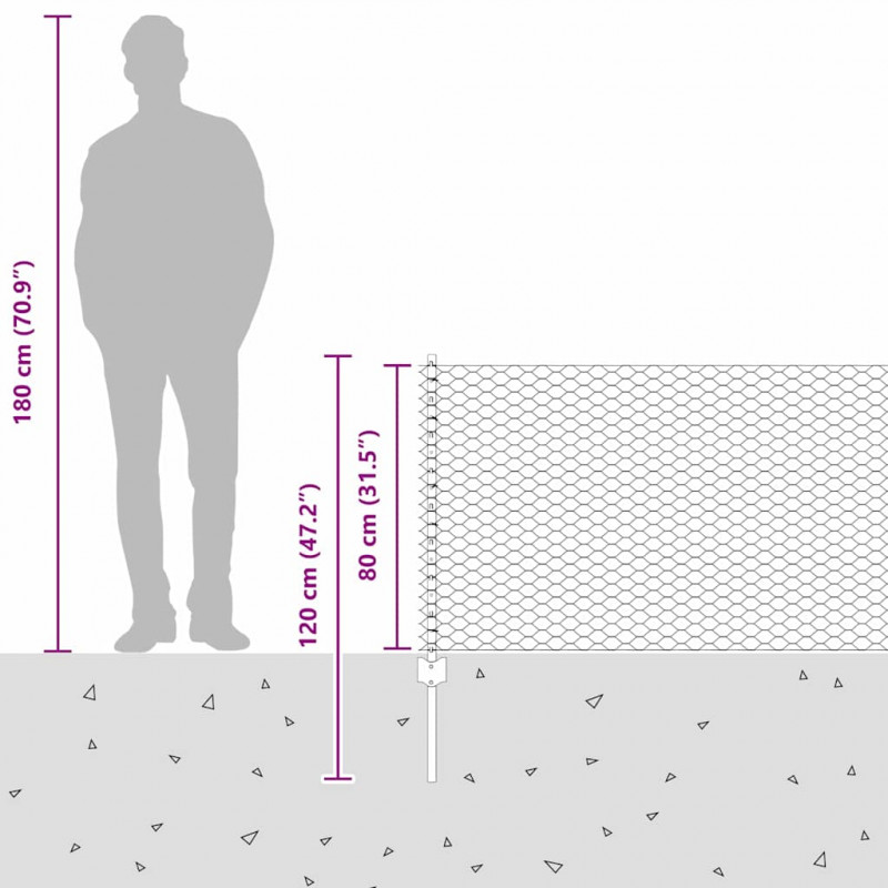 Ogrodzenie z słupkiem Szary 0,8 x 25 m Stal