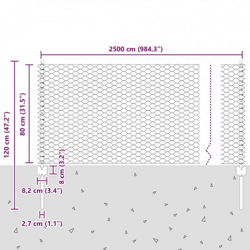Ogrodzenie z słupkiem Szary 0,8 x 25 m Stal