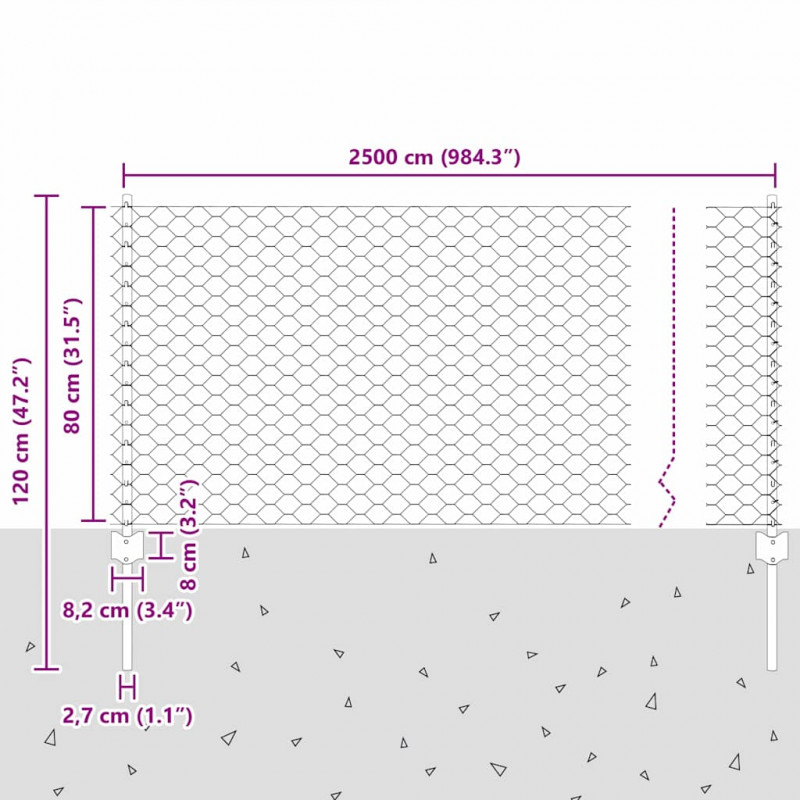 Ogrodzenie z słupkiem Szary 0,8 x 25 m Stal