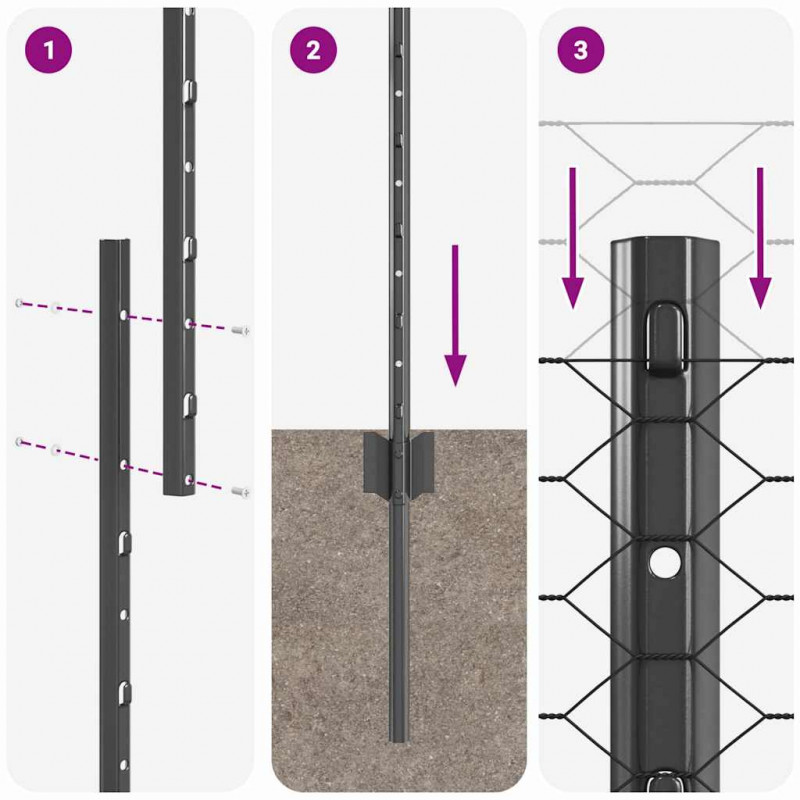 Ogrodzenie z słupkiem Szary 1 x 25 m Stal