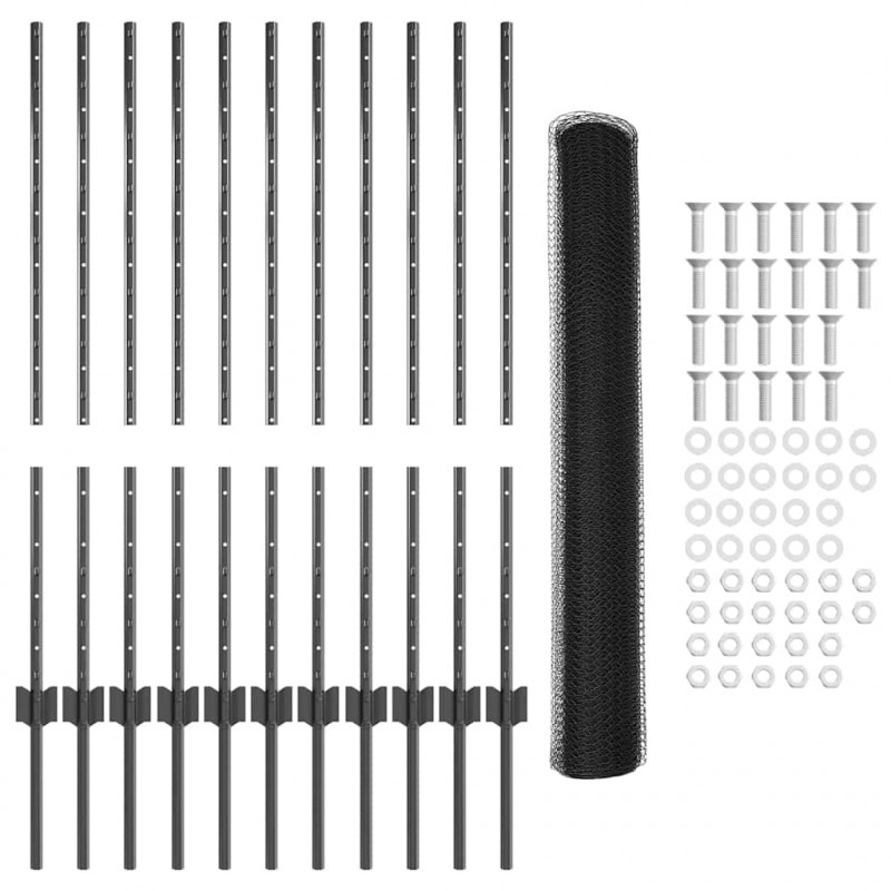 Ogrodzenie z słupkiem Szary 1 x 25 m Stal