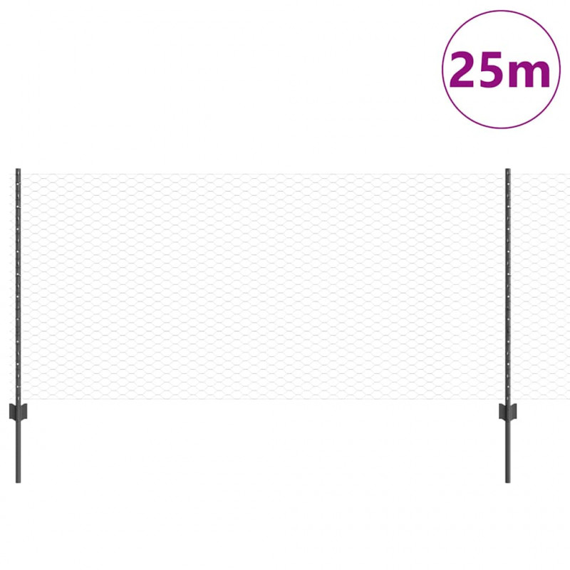 Ogrodzenie z słupkiem Szary 1 x 25 m Stal