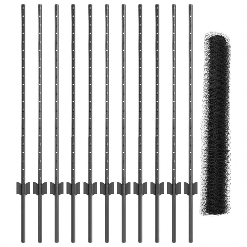 Ogrodzenie z słupkiem Szary 1 x 25 m Stal