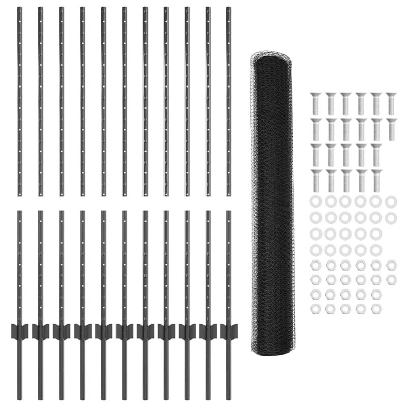 Ogrodzenie z słupkiem Szary 1,2 x 25 m Stal