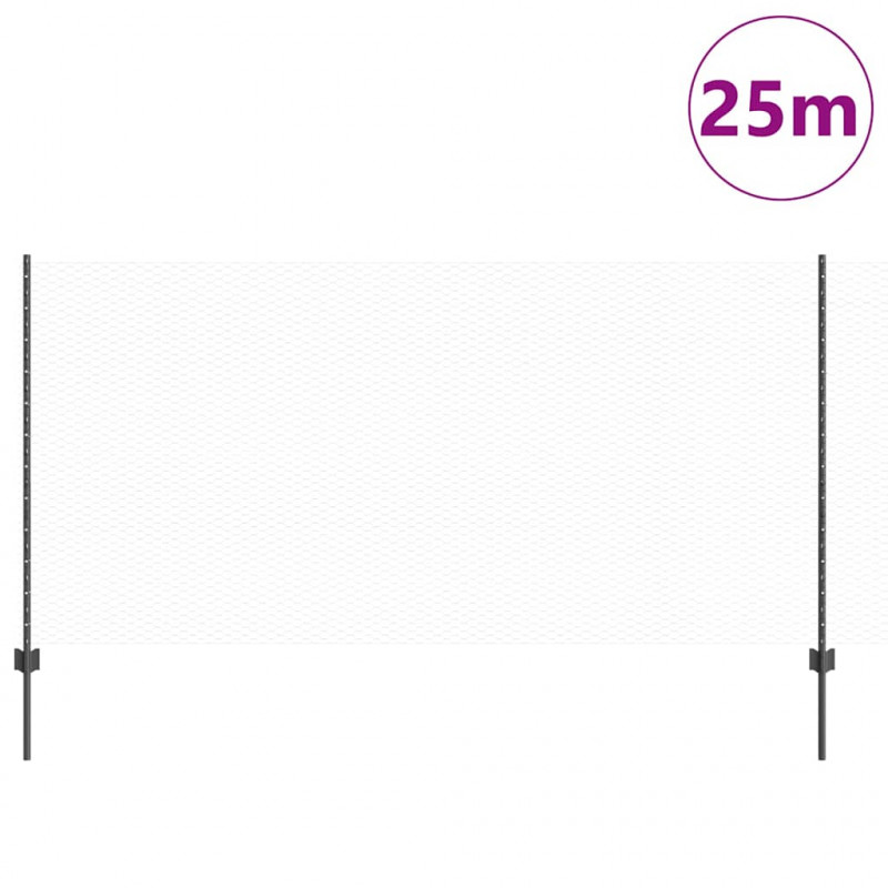 Ogrodzenie z słupkiem Szary 1,2 x 25 m Stal