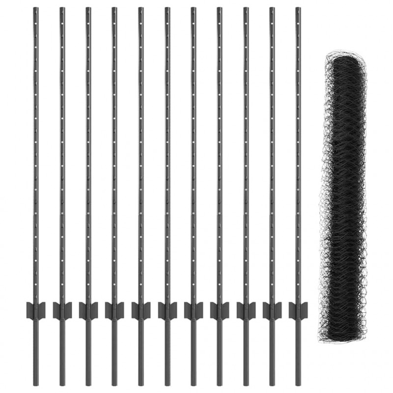 Ogrodzenie z słupkiem Szary 1,2 x 25 m Stal