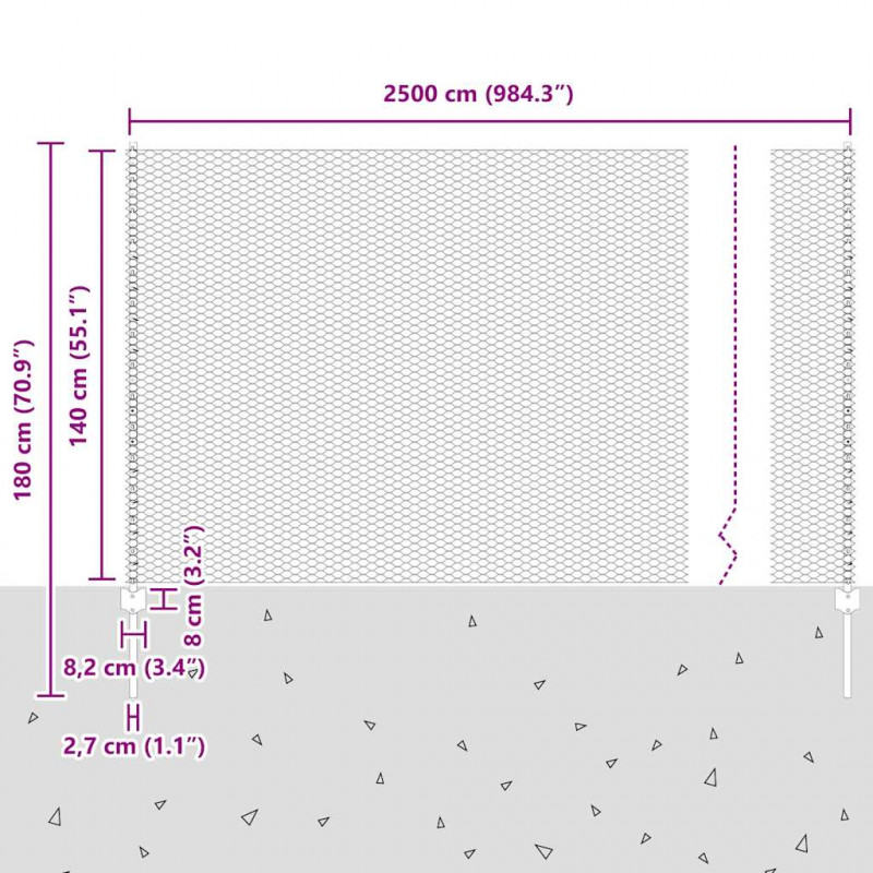 Ogrodzenie z słupkiem Szary 1,4 x 25 m Stal