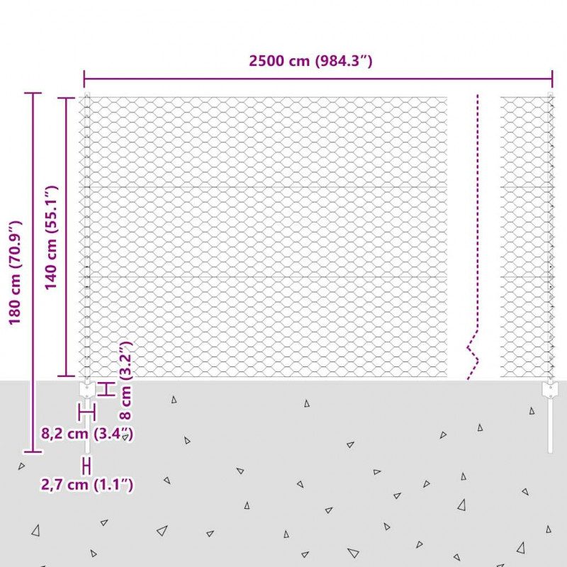 Ogrodzenie z słupkiem Szary 1,4 x 25 m Stal