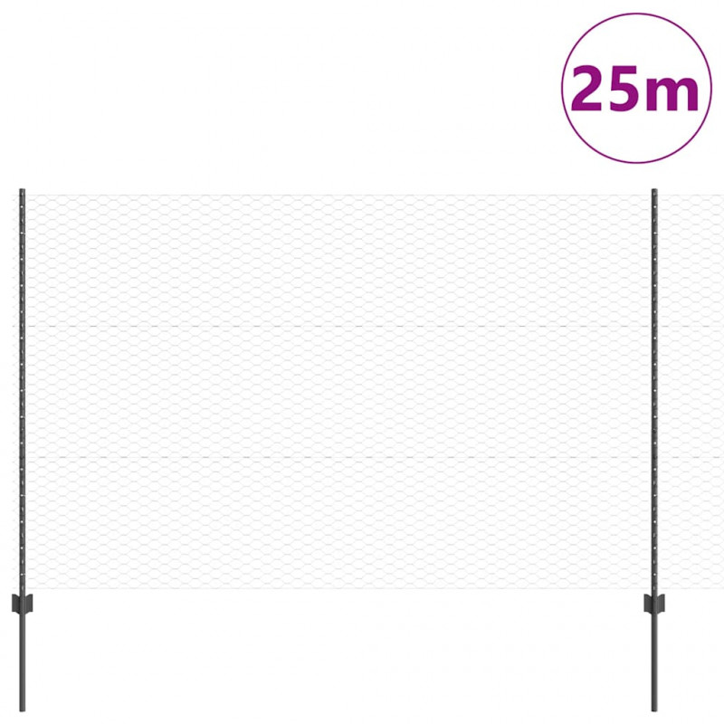 Ogrodzenie z słupkiem Szary 1,5 x 25 m Stal
