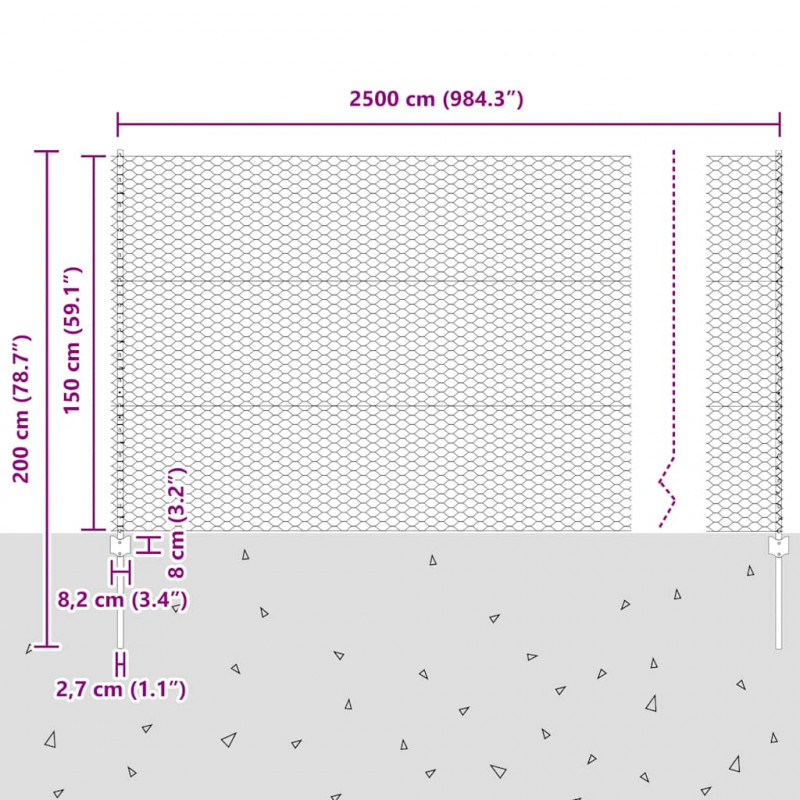 Ogrodzenie z słupkiem Szary 1,5 x 25 m Stal