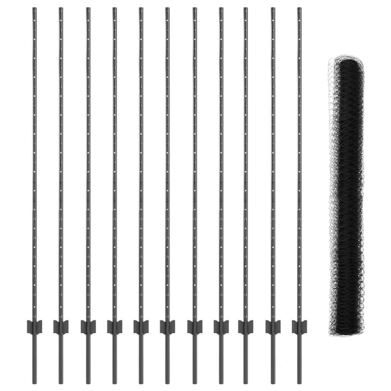 Ogrodzenie z słupkiem Szary 1,5 x 25 m Stal