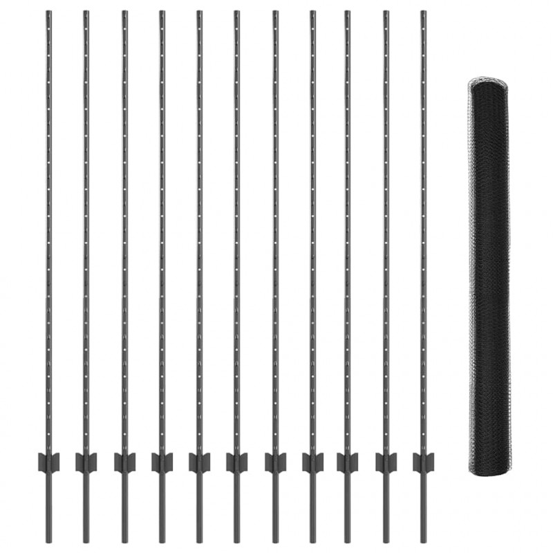 Ogrodzenie z słupkiem Szary 1,6 x 25 m Stal i PVC