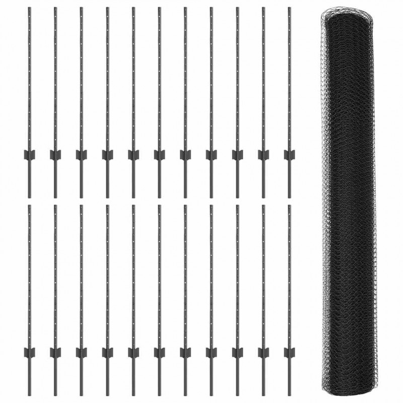 Ogrodzenie z słupkiem Szary 1 x 50 m Stal i PVC