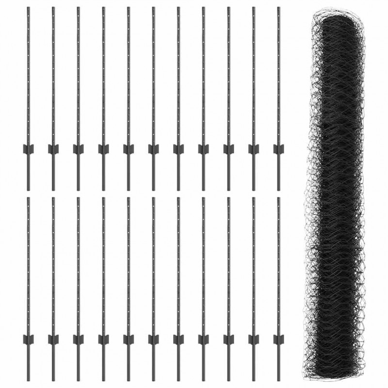 Ogrodzenie z słupkiem Szary 1 x 50 m Stal i PVC