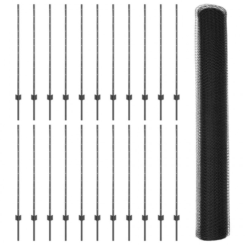 Ogrodzenie z słupkiem Szary 1,2 x 50 m Stal i PVC